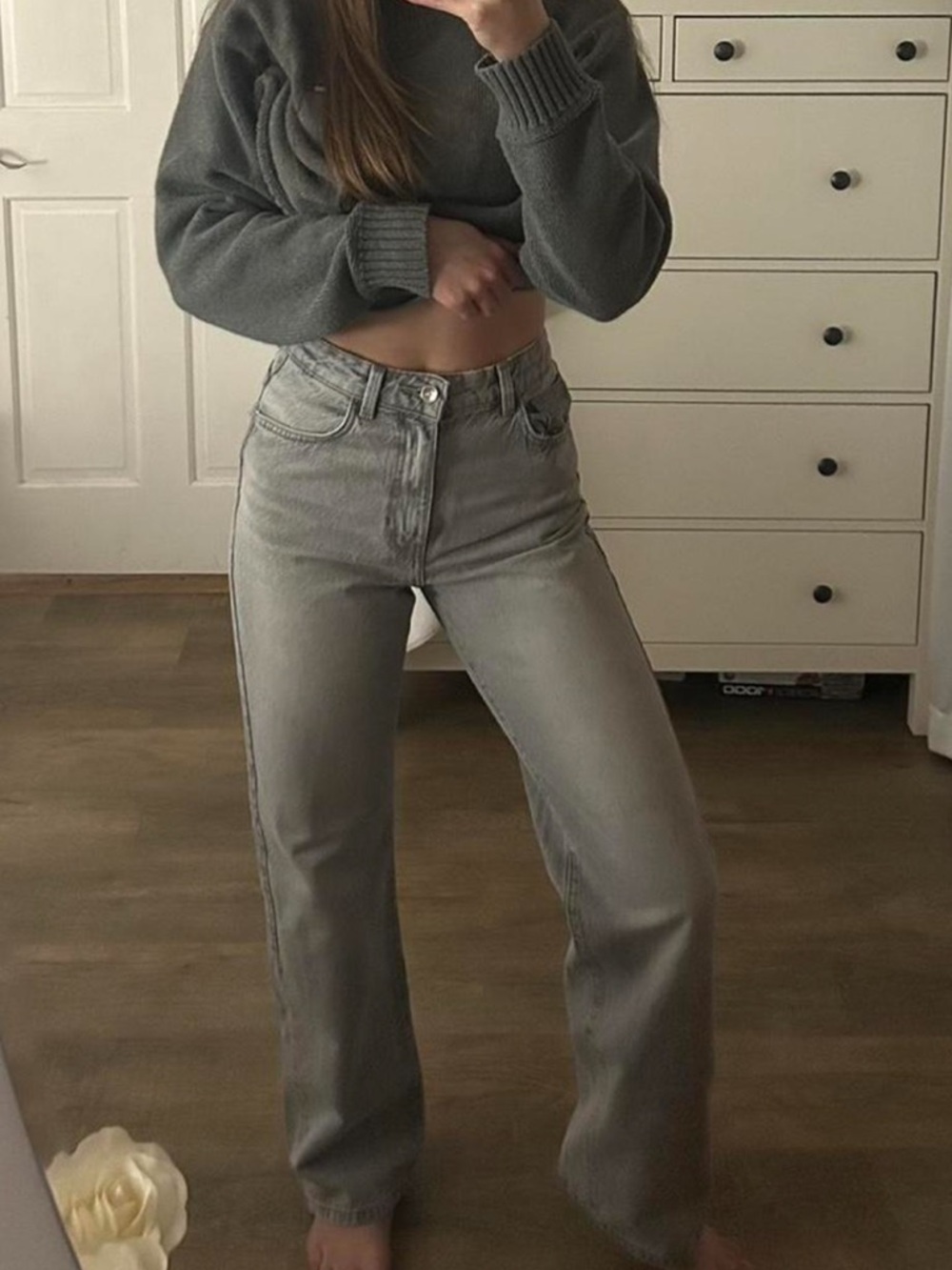 Zara Women's Straight Leg Jeans — Light Gray Wash